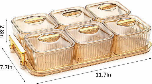 WUWEOT Nut and Candy Serving Tray, Divided Snack Serving Bowls, Plastic Compartment Appetizer Food Display Dish Platter with Lid Tray and Handle for Fruit Dessert Nuts Snacks Candy Chip Dip
