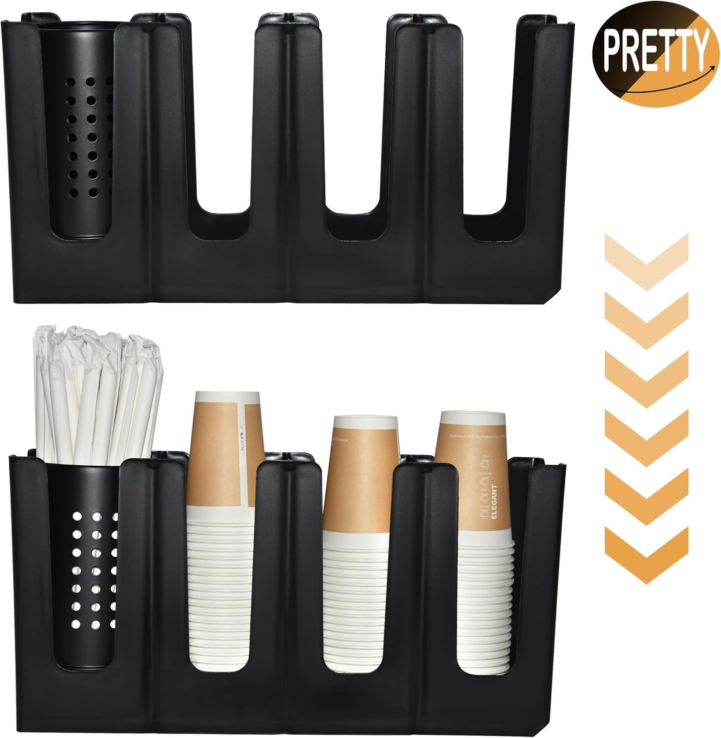 Cup Holder Lid Dispenser with Straw Organizer,4 Compartment 7 Adjusting,Disposable Paper Cup Storage Organizer for Breakroom Countertop Coffee Station Bar Restaurant Beverage Kitchen Coffee Truck