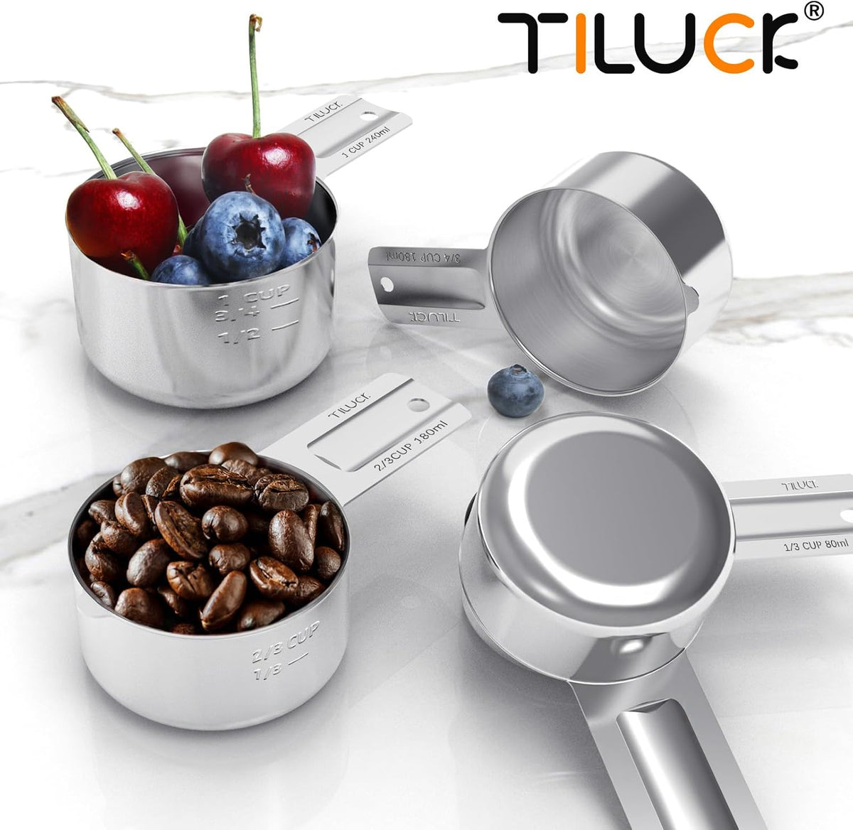 TILUCK Stainless Steel Measuring Cups & Spoons Set, Cups and Spoons