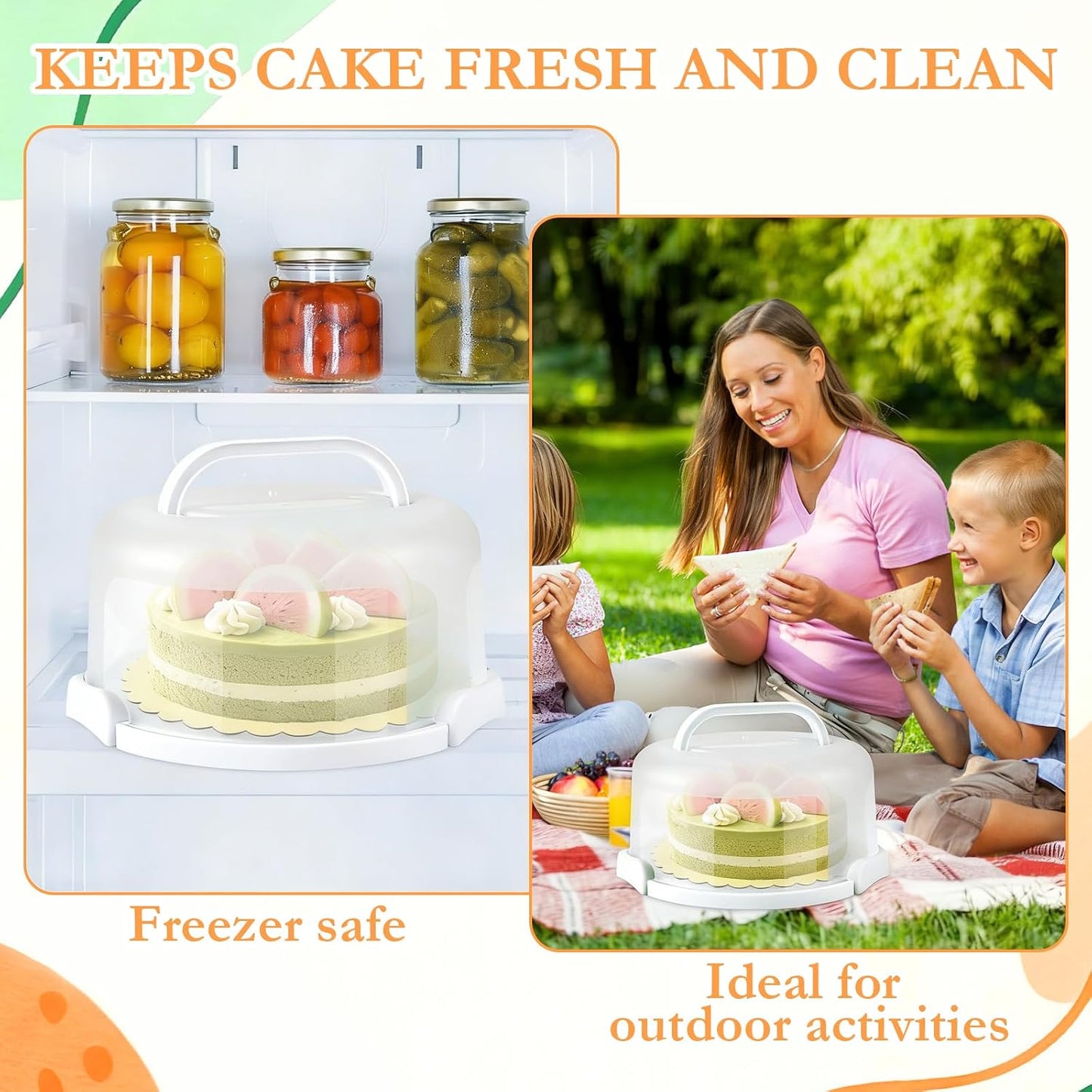 10 Inch Cake Carrier with Lid and Handle, Round Cake Container Cake Cover with 10 Inch Cake Boards & Cupcake Carrier, Portable Cake Holder with Lid for Transport Pie Nuts Fruit, Green