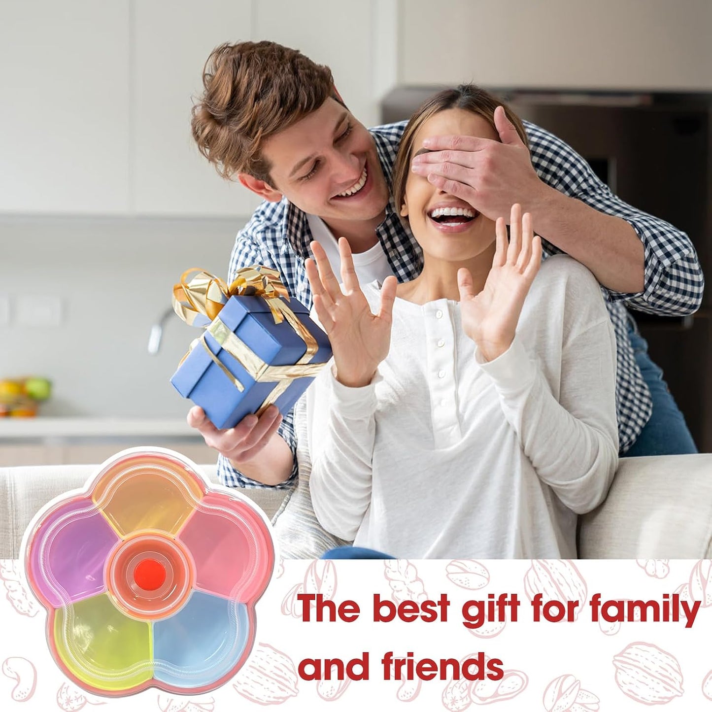 Snack Serving Tray, 6 Compartments Divided Snackle Reusable Veggie Container with Lid, Colored Flower Shaped Large Fruit Trays, Candy and Nut Snack Tray Appetizer Platter for Party, Travel