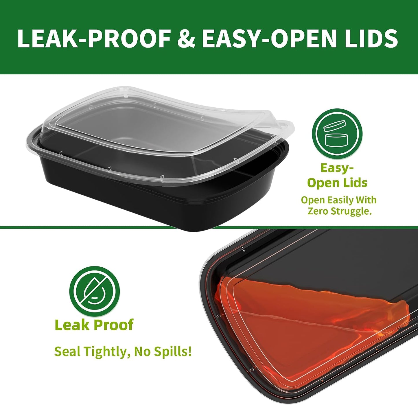Meal Prep Containers, 50 Pack 58oz (100-Piece) Disposable Take Out Food Storage Containers with Leakproof Lids, Large Plastic To Go Lunch Boxes, BPA Free, Microwave/Dishwasher/Freezer Safe