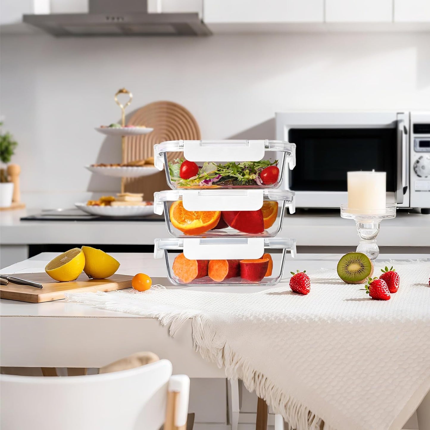 BAYZZ 10 Pack 22 oz Glass Meal Prep Containers, Glass Food Storage Containers with Airtight Lids, BPA-Free, Freezer and Microwave Safe