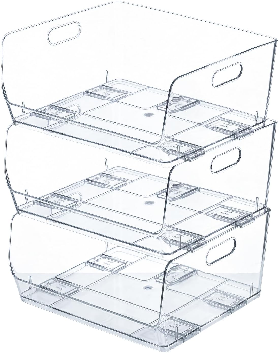 Basicwise 9-Inch Open-Front Clear Storage Bin with Easy-Grip Handle Stackable Transparent Plastic Organizer Container for Pantry Cabinet Refrigerator Drawers Closets and Shelf Organization, Medium