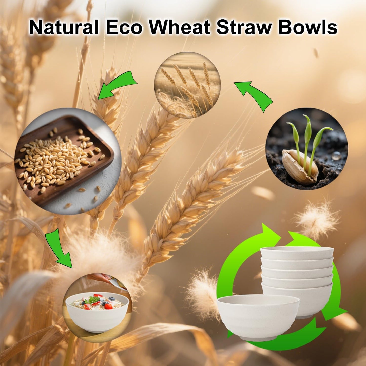 Wrova Wheat Straw Bowls for Kitchen set of 6,Anti-Scald Thick Soup Bowls 40oz,Microwave and Dishwasher Safe Bowl Sets, Unbreakable Cereal Bowl Sets. Vibrant Series
