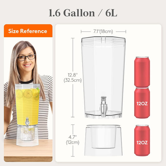 Lifewit 1.6 Gallon Drink Dispenser for Parties 2 Pcs, 6L Plastic Beverage Container with Stand for Juice/Tea/Soda & Lemonade, Clear Water Pitcher with Spigot for Mimosa Bar Hosting 39 x 16 cm/15x6"