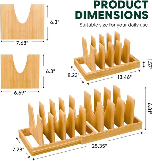 Simple Trending Bamboo Pot and Pan Organizer, Expandable Lid Holder Rack