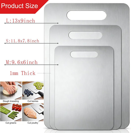 3-Piece Metal Cutting Board Set – 304 Stainless Steel with Handle (S+M+L)