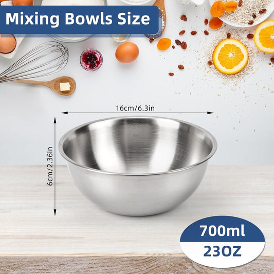 3-Piece Stainless Steel Mixing Bowls (7.1") Metal Bowl Set with Measurement Marks, Dishwasher Safe & Stackable - Perfect for Baking, Salad Making, Meal Prep and Kitchen Use