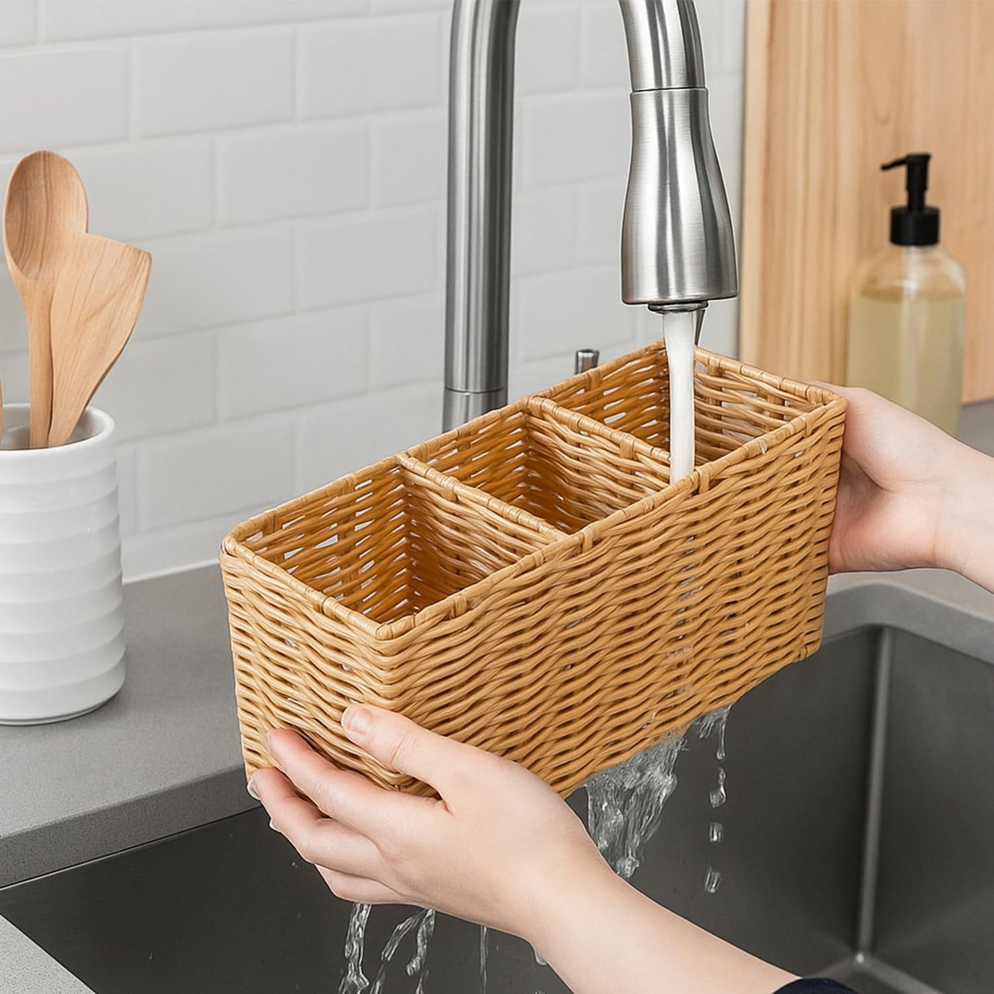 Ayiaren Grey Plastic Cutlery Silverware Holder Small Utensil Organizer Holders for Kitchen Counter Party Flatware Caddy Table Silverware Organizer Basket Spoon Knife Fork Holder Picnic Utensil Caddy