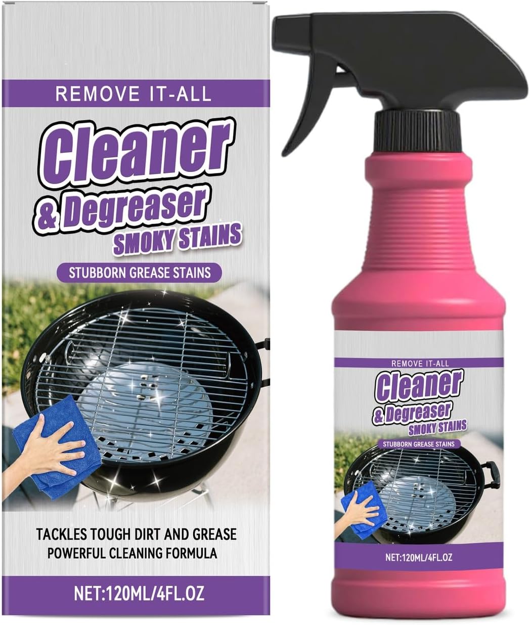 Emesak Fast-Acting Heavy-Duty Grill Degreaser Spray 120ml BBQ Grill Cleaner for Outdoor Grills Ovens and Grates All Purpose Kitchen Degreaser for Stubborn Grease Smoky Stains and Burnt-on Food