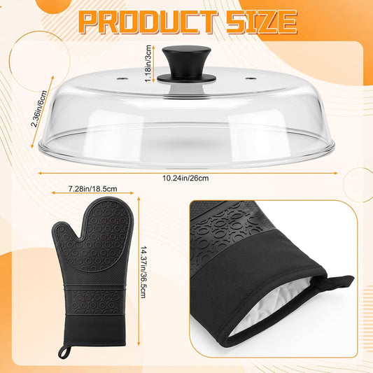 Blushtier 1 Glass Microwave Splatter Cover 10.24'', 1 Silicone Oven Mitts