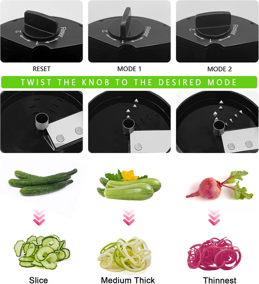 LHS Vegetable Spiralizer 3-in-1, Zucchini Noodle Maker for Veggie Pasta, Adjustable Blade Carrot Cucumber Cutter - Easy Clean Keto Kitchen Gadget (Black)