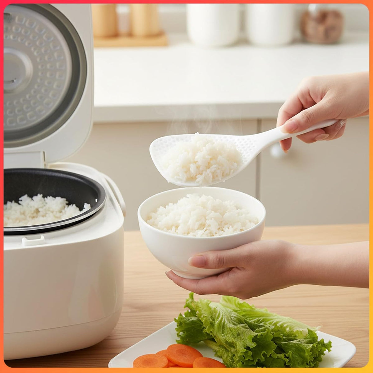 2 Pcs White Plastic Rice Paddle Spoon, 7.5 Inch Non-Stick Rices Paddle