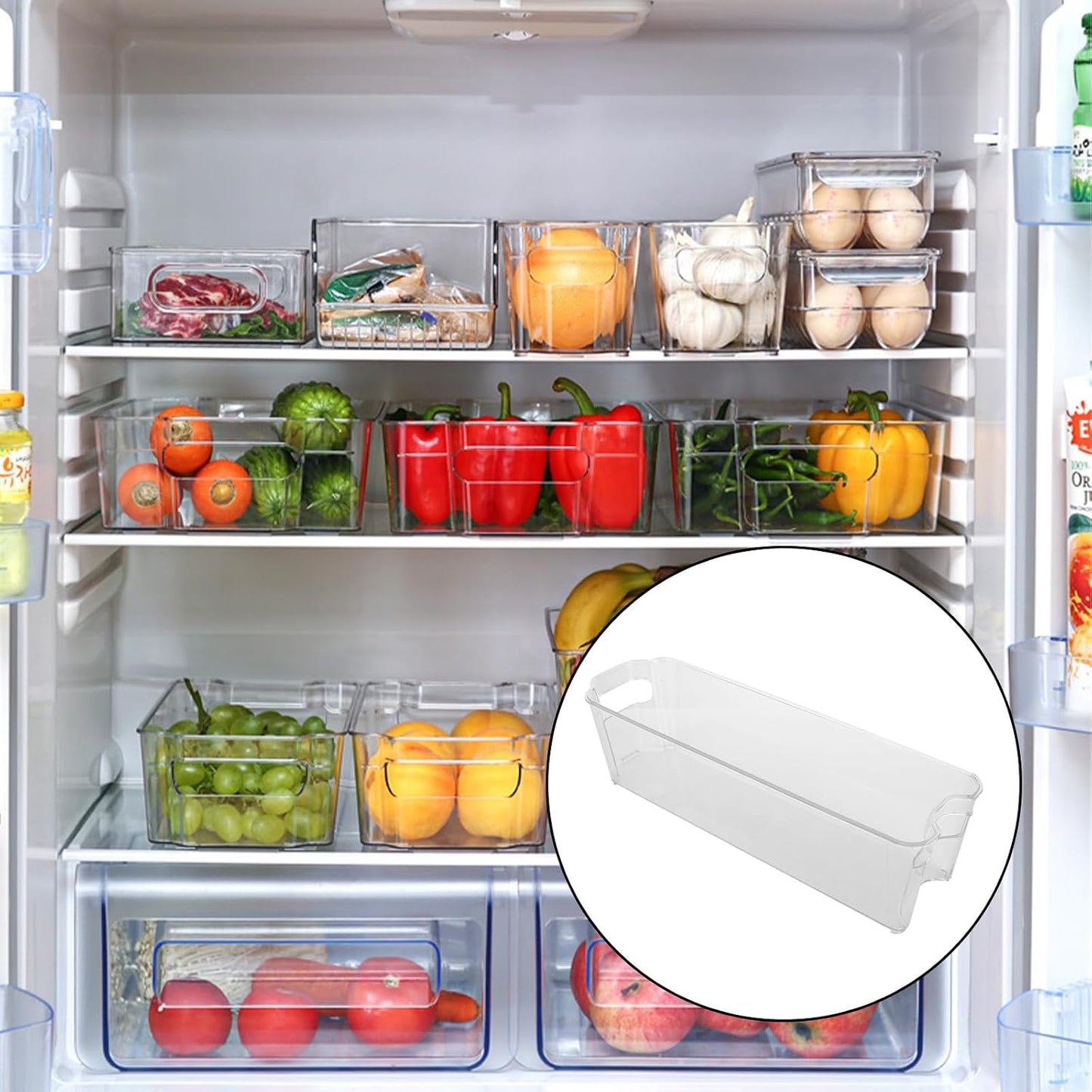 YOUNTHYE 6PCS 15inch Fridge Organizer Bins Breastmilk Freezer Storage Organizer Narrow Freezer Organizers Bins Long Clear Plastic Storage Bin for Pantry Plastic Storage Bin for Breast Milks, Freezer