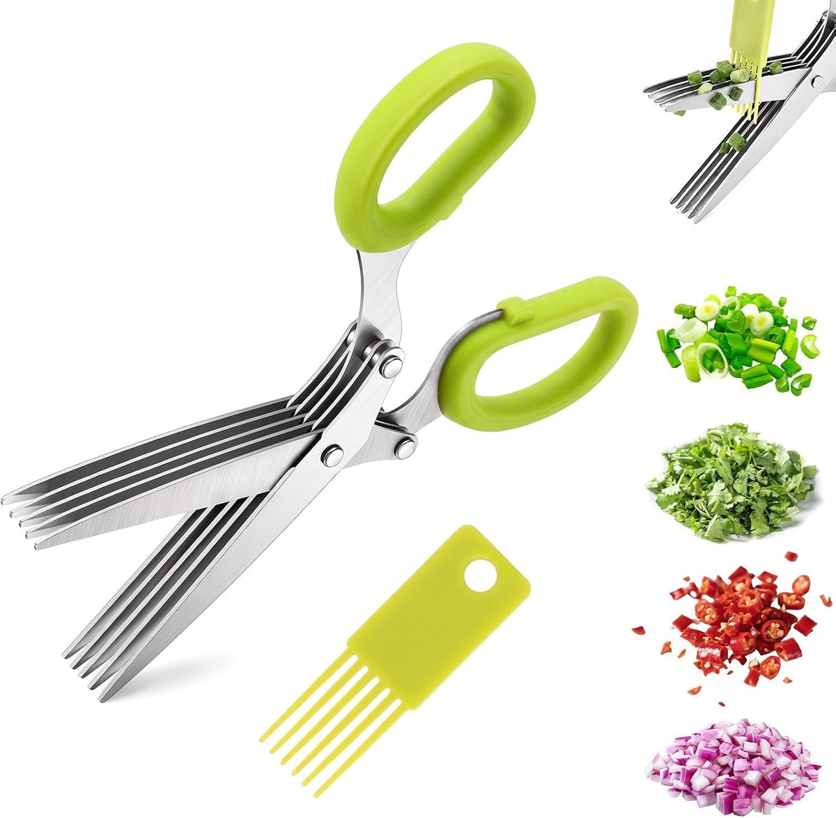 5-Blade Stainless Steel Herb Shears Herb Cutter with Cover - Fast Kitchen Chopper For Fresh Herbs Seasonings,Green+Blue