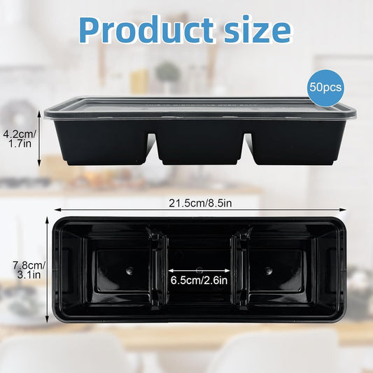 50pcs 16oz Meal Prep Containers with 3 Compartments with lids, Premium Disposable Plastic Bento Boxes, Stackable Food Containers Travel Snack, Dessert, Lunch Boxes for Office, Picnic, Microwave Safe