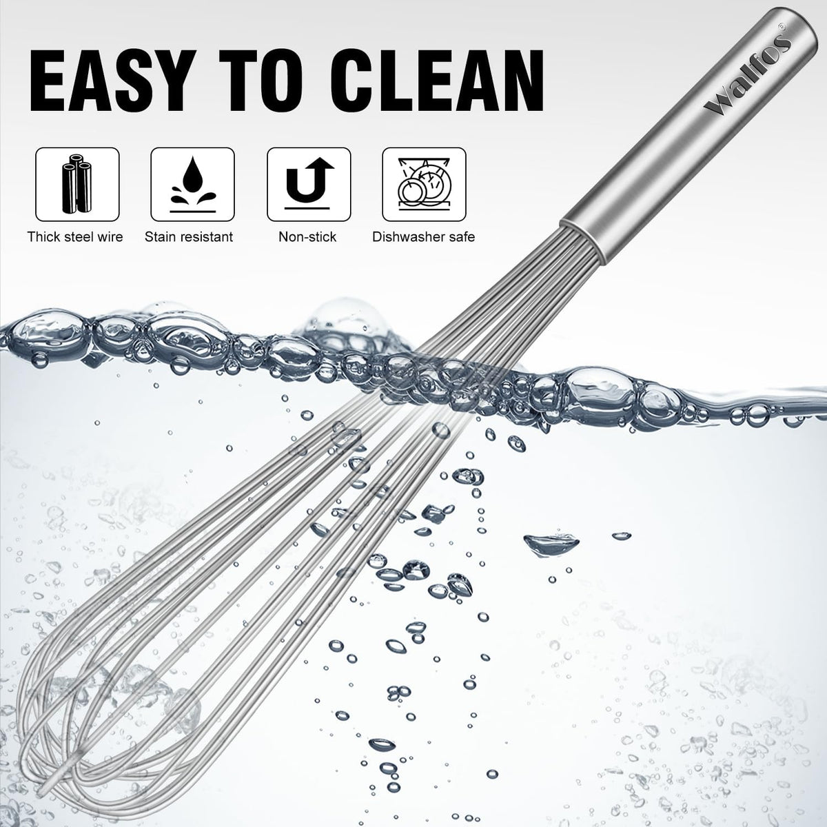 Walfos Whisk,304 Stainless Steel whisk,No-Rust 7+9+11inch Whisks for cooking Nice for Blending,Whisking,Beating.Heat resistant 600°F Dishwasher Safe. Heavy duty kitchen whisk.SILVER