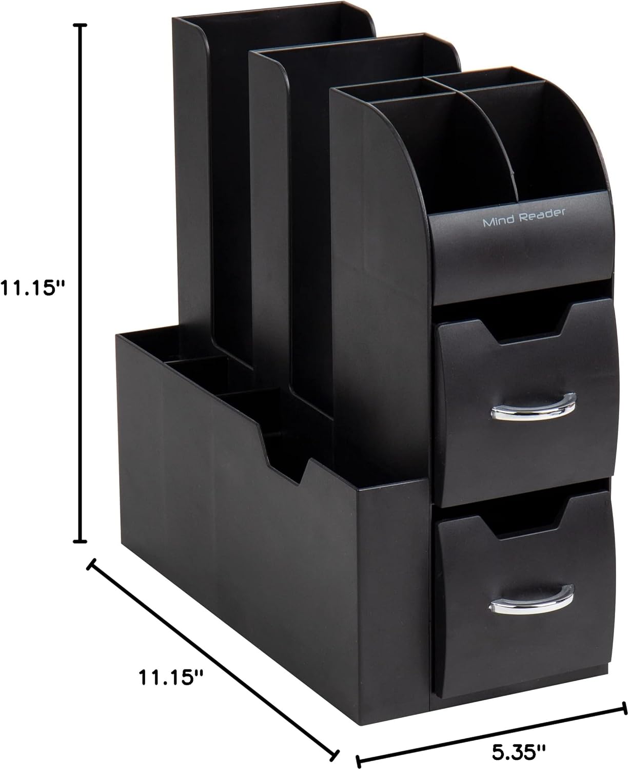 Mind Reader Cup and Condiment Station, Countertop Organizer, Coffee Bar, Kitchen, Stirrers, 5.35"W x 11.25"L x 11.15"H, Black