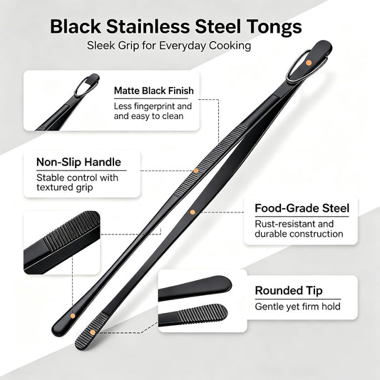 2 Pcs 12‑Inch Stainless Steel Kitchen Tweezers Cooking Tongs for BBQ, Salad