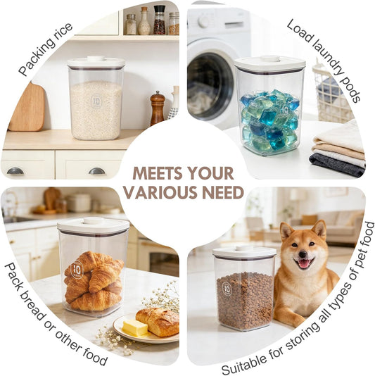 LEAWALK 10Lbs/10.57Qt Airtight Dog Cat Food Storage Container and Dog Treat Containers BPA-Free, PET Clear Stackable Pet Storage Bin, Pop Top, 1-Cup Scoop for Pet Food/Rice/Flour/Bread/Grains