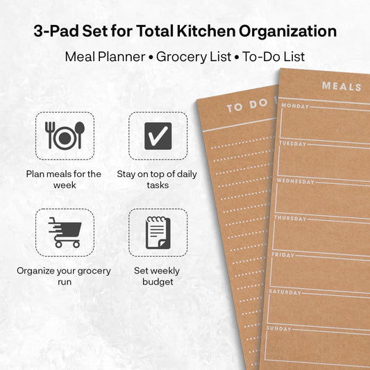 6 Vintage Magnetic Notepads (2 Meal Planner, 2 To-Do List, & 2 Grocery List Pad) – Fridge Notepad Comes With Full Magnetic Back- Shopping List, Daily Task, Food Planner, Refrigerator Notepad, Memo Pads – 3.5 x 7.5 inches