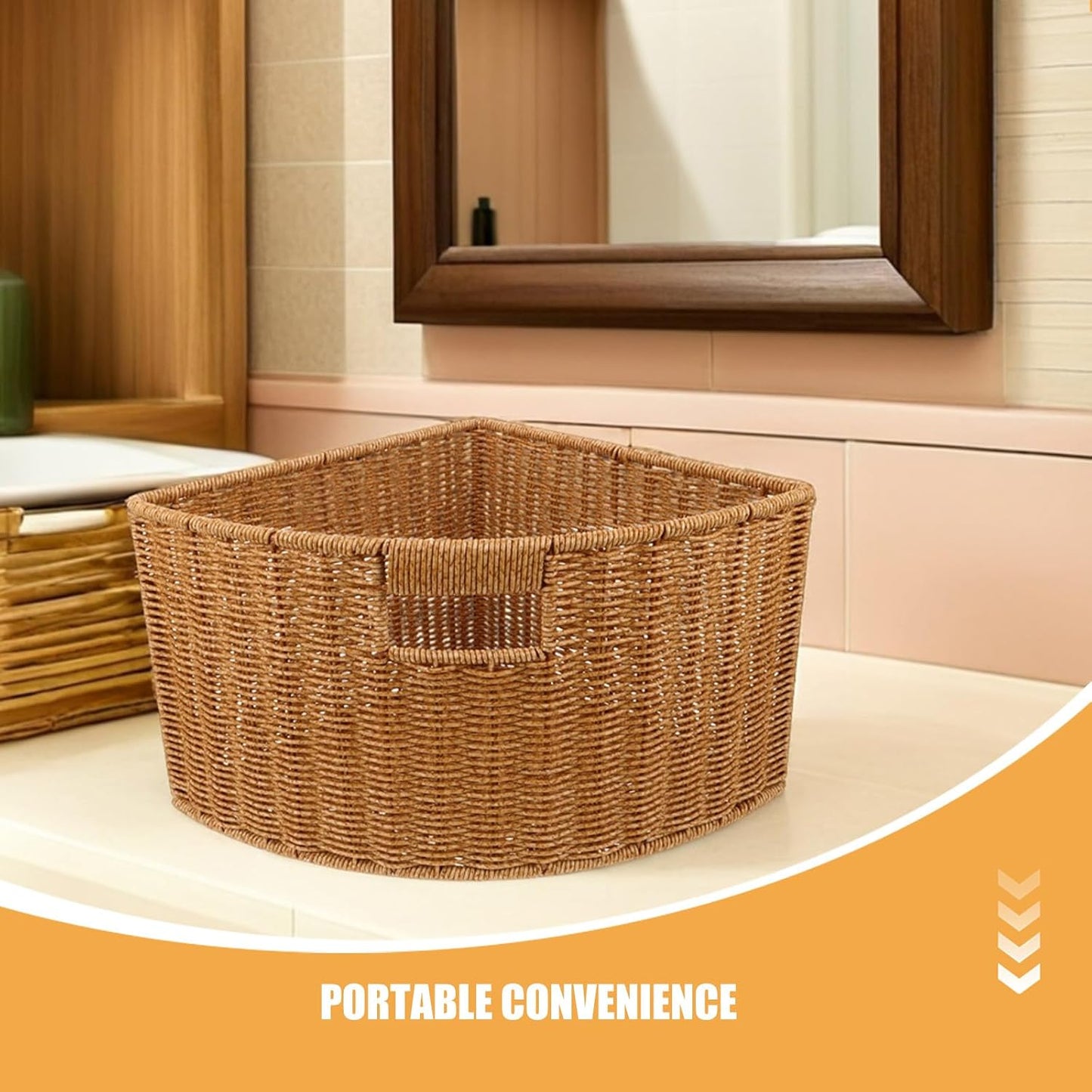 LABRIMP Weaving Triangle Corner Basket - Imitation Rattan Woven Bin 10 Inch for Wardrobe Cabinet Closet Kitchen Pantry & Bathroom - Fan Shaped Shelf Organizer for Fruits, Sundries, Makeup