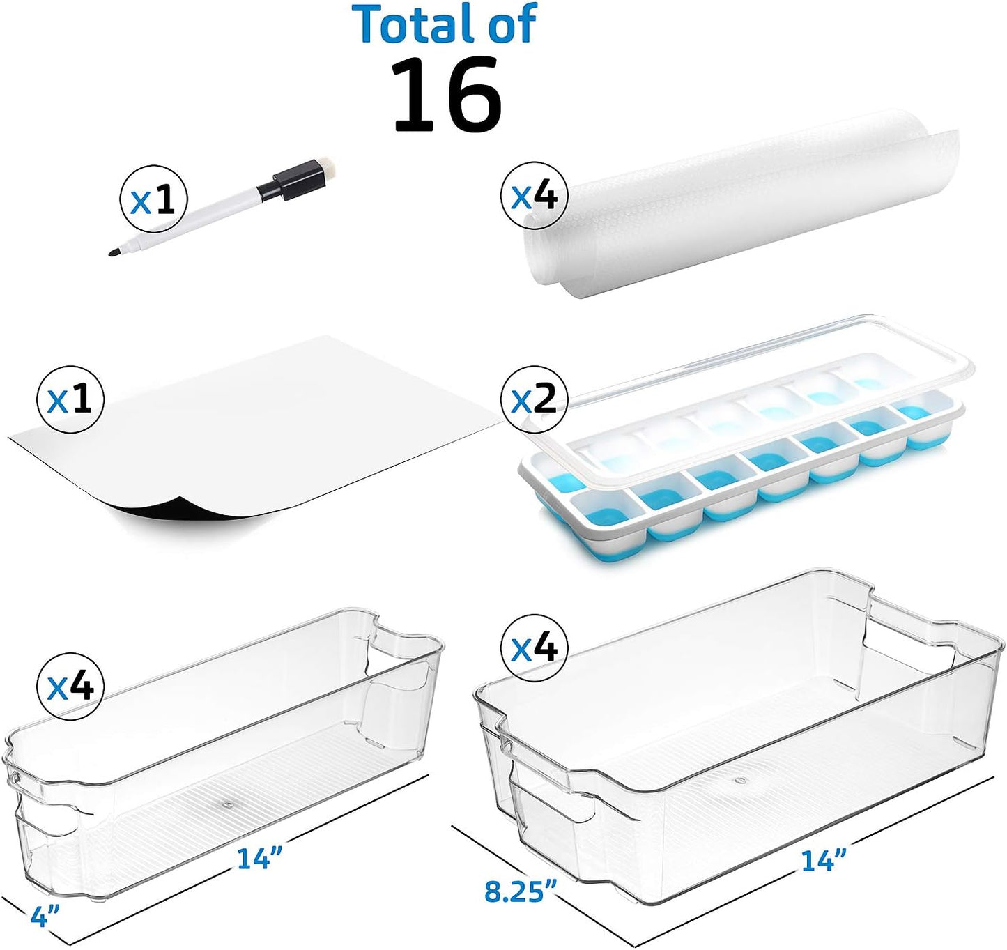 STORAGEBUD Fridge Organizer - 14 Piece Refrigerator Organizer Bins - Stackable Freezer Organizer - Clear Refrigerator Organizer - Acrylic Fridge Bins, (VDS-SB-BIN-14SET)