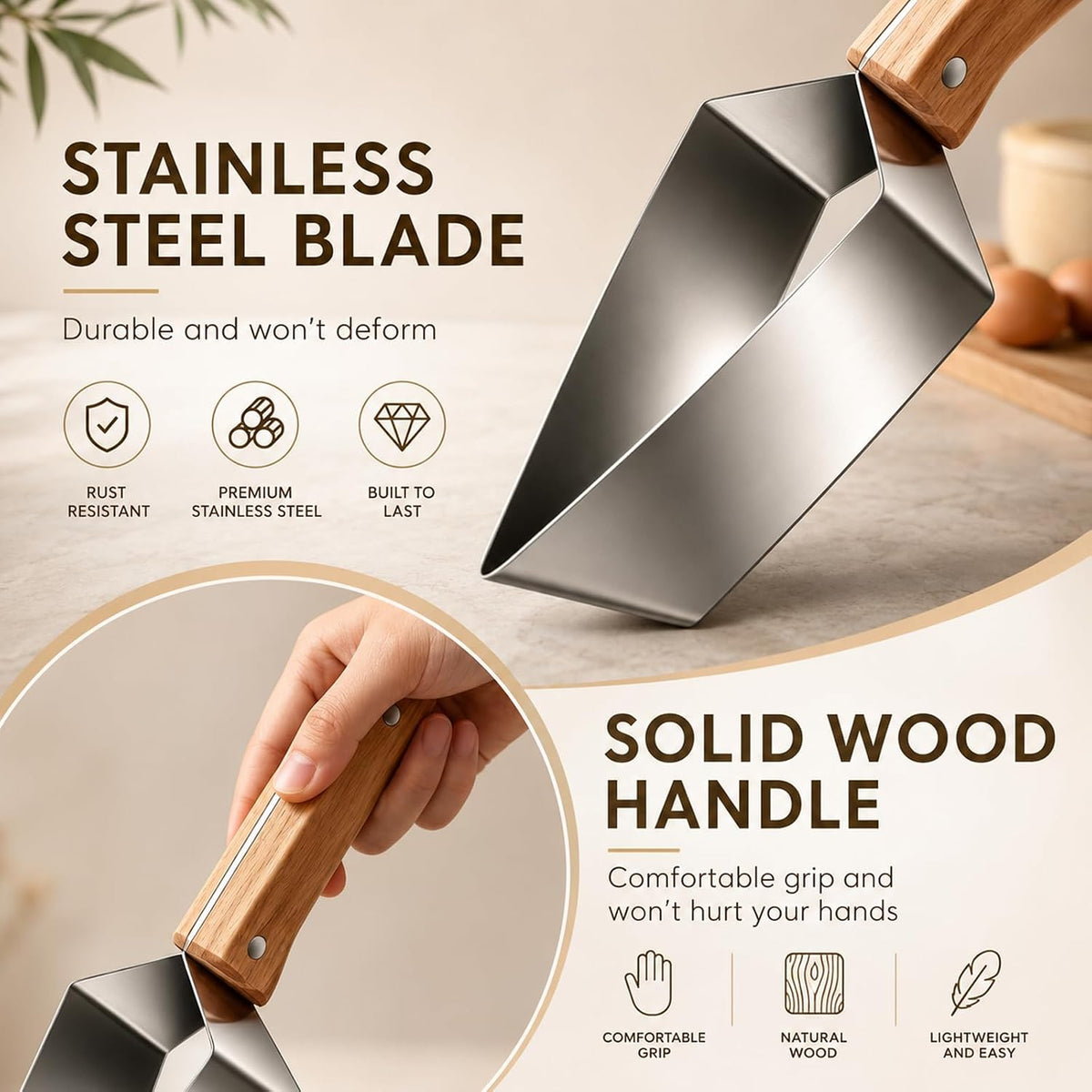 2-packs Triangle Watermelon Cutter, Stainless Steel Watermelon Slicer, Stainless Steel with Wooden Handle for A Wide Variety Watermelon, Cantaloupe, Honeydew