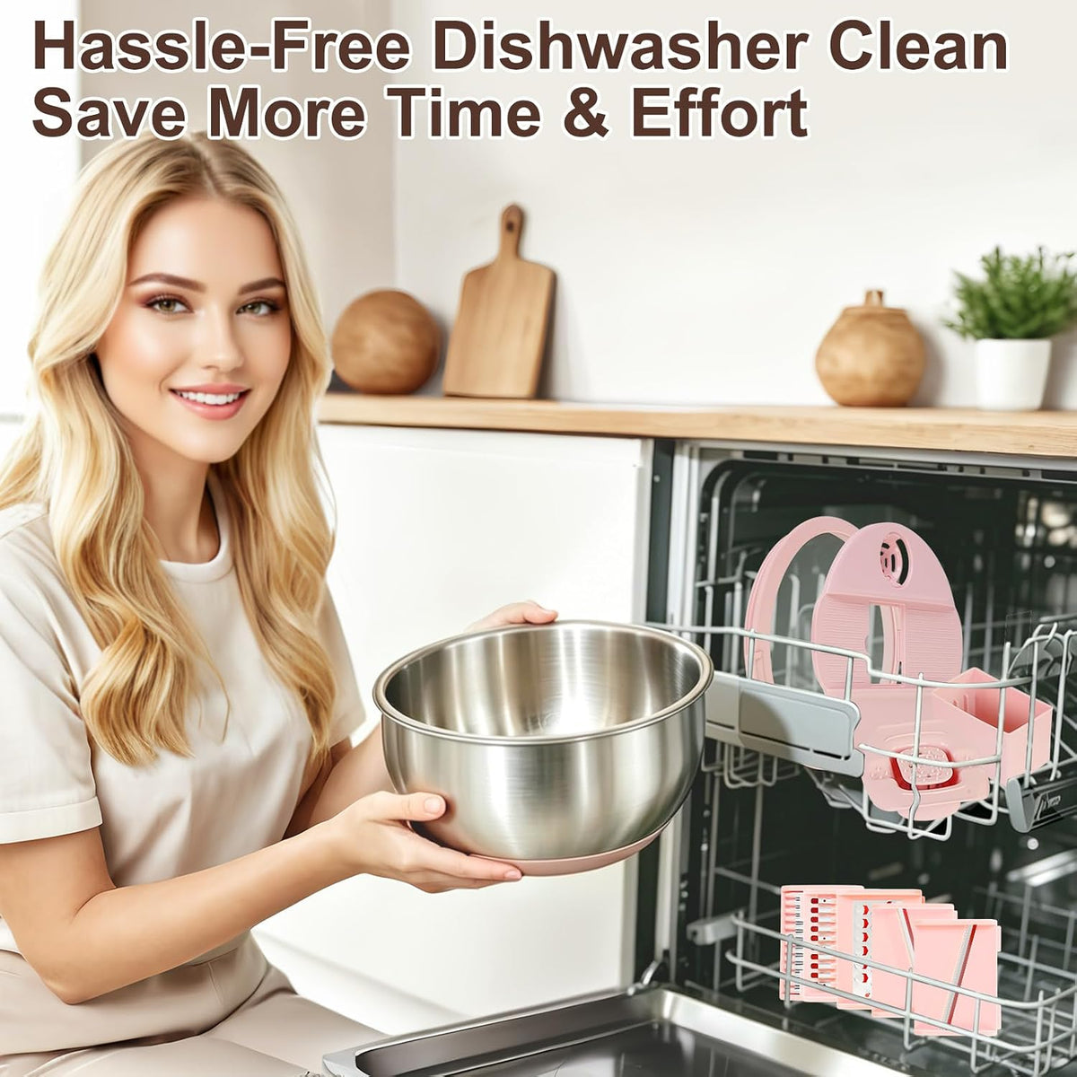 Stainless Steel Salad Spinner Large, Vegetables Fruits Wash Bowl with Strainer, Lettuce Spinner Dryer with Lid and 5 Blades Slicer, Egg Yolk Strainer, Shredder for Efficient Salad Preparation 5.3Qt