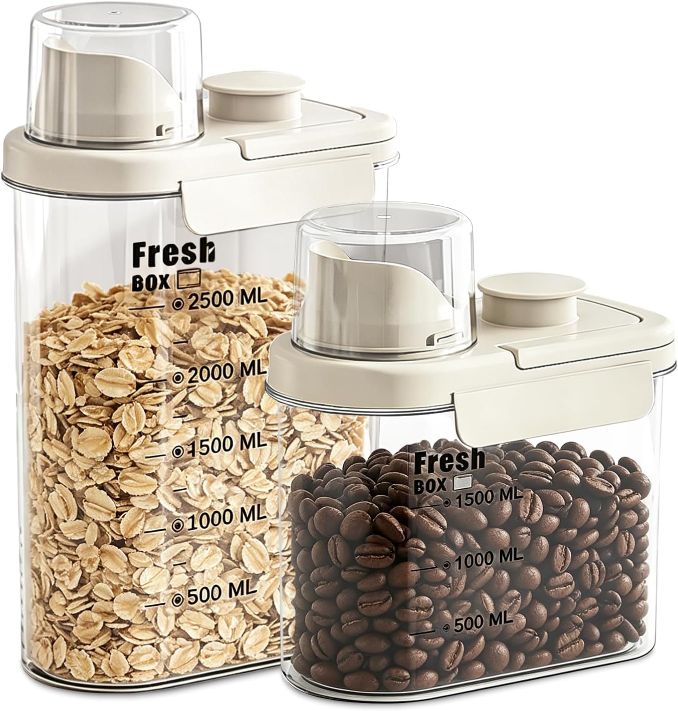 Air Tight Cereal Container Organizer-2PC 98.5oz Food Storage Container with Outlet Measuring Cup Lid, Ideal for Dry Food, Rice, Sugar, Pet Food dispenser - BPA free(Green)