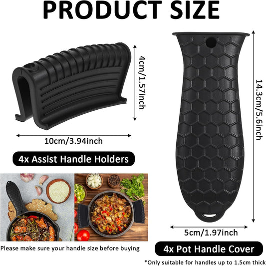 8 Pack Silicone Hot Handle Holder Cover Cast Iron Handle Cover Silicone Pot Holders Heat Resistant Assist Pan Handle Sleeve Non-Slip Pot Handle Covers for Cast Iron Skillet Metal Pan