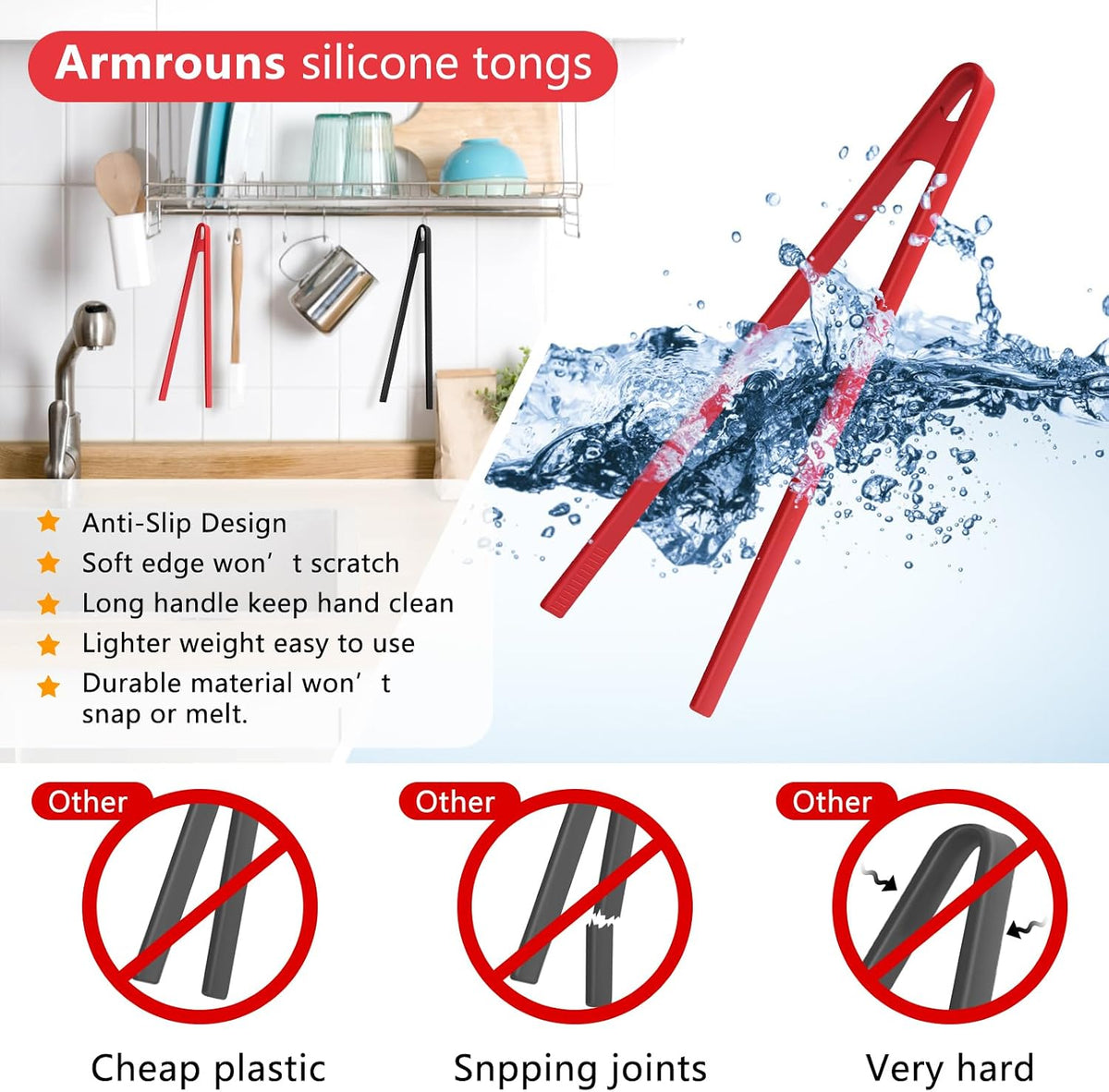 2PCS Silicone Trivet Tongs Anti-slip, 11.8" Silicone Kitchen Tong, Toast Tongs for Cooking, Long BBQ Grilling Tong for Toaster, Pan Fried Steak, Barbecue and Salad.