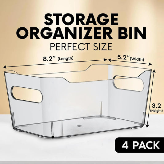 Clear Plastic Storage Bins, Pantry Organizers and Storage Containers, Large Fridge Organizer Bins, Home Kitchen Cabinet Organizer, Medicine Cabinet Bin for Organizing Freezer Closet
