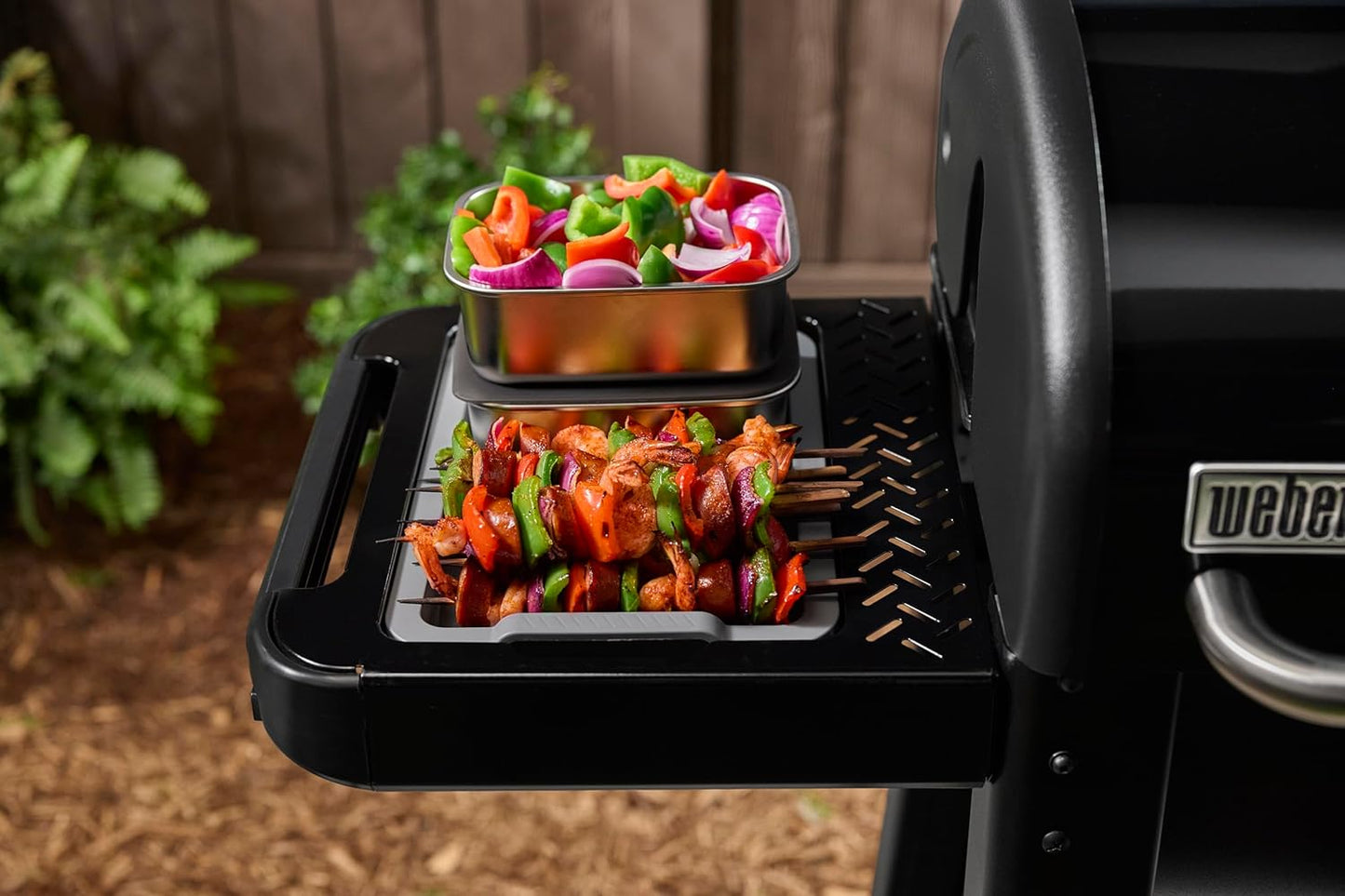 Weber Works Serving Tray – Drop‑in Grill Serving Set with Divided Trays & Stainless Steel Prep Containers with Airtight Vented Lids for Outdoor Cooking & Food Transport