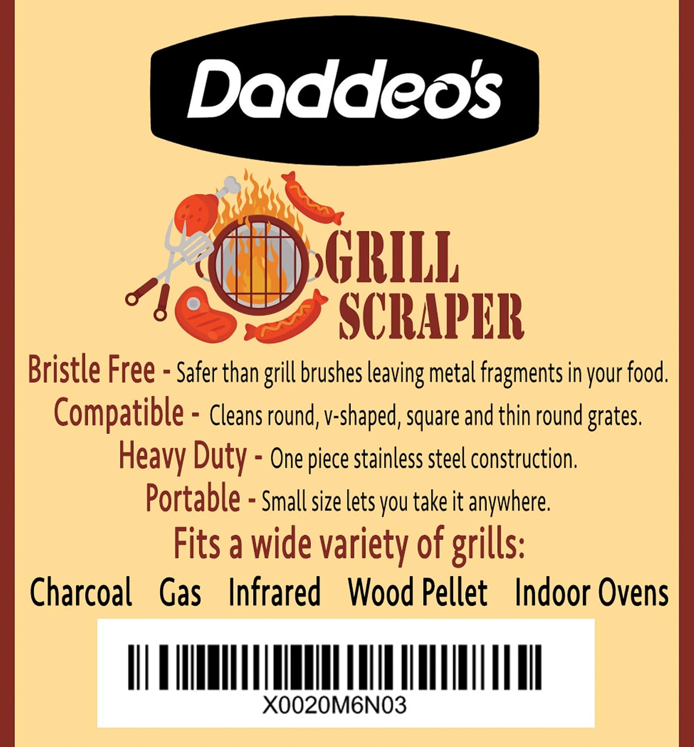 Daddeo's Stainless Steel Barbecue Grill Scraper | Bristle Free | Safe for Gas, Charcoal, Pellet, Wood Burning Grills and Smoker | Gadgets for Men