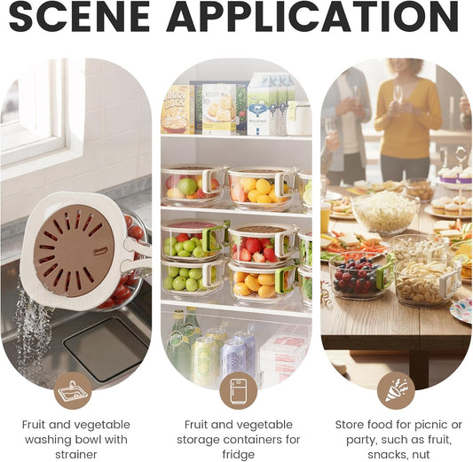 Colander Strainer Fridge Organizer Storage Container with Switchable Lid, Fruit Veggie Wash Basket and Draining Bowl, Single Vegetable Keeper Bin for Refrigerator