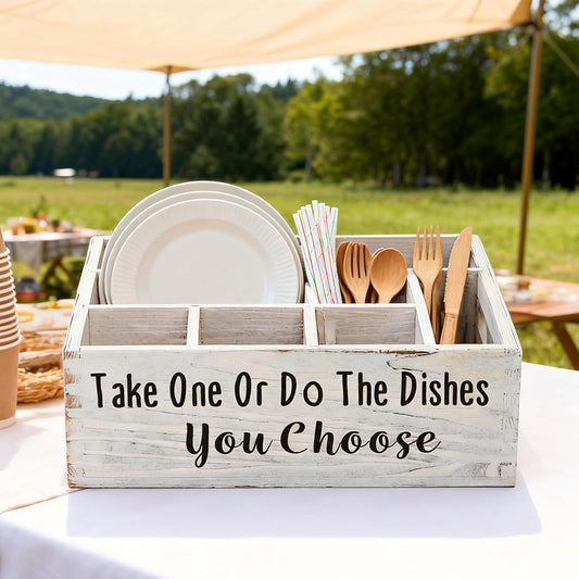 Paper Plate Organizer Cutlery Holder for Party Paper Plate Caddy Silverware Holder Utensil Holder Caddy Plate Dispenser with Handles for Cups, Forks, Spoons, Napkins