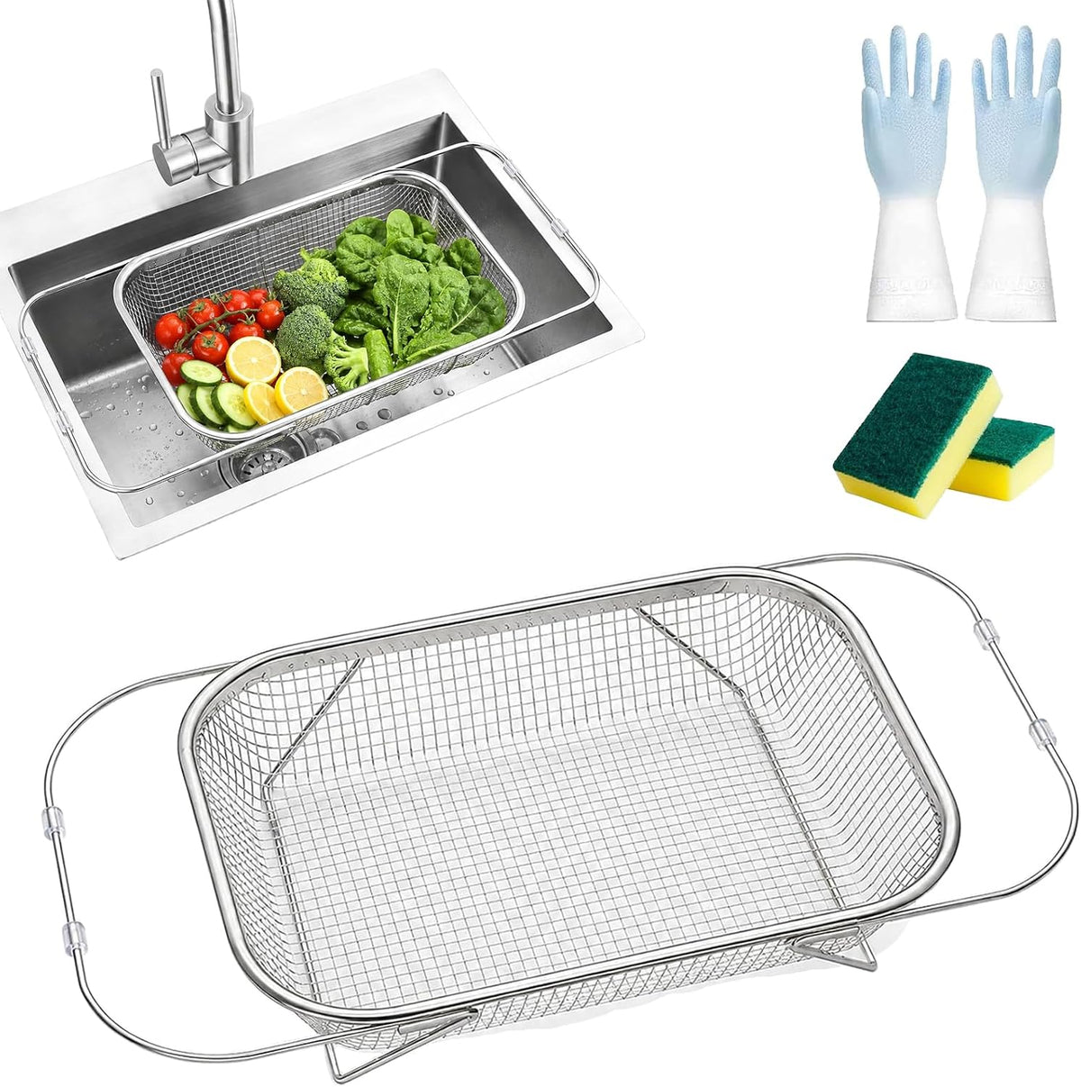 Stainless Steel Telescopic Drainer Basket, Expandable Sink Colander,S