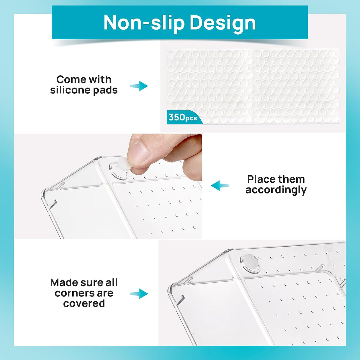 Vtopmart 25 PCS Clear Plastic Drawer Organizers Set, 4-Size Versatile Bathroom and Vanity Drawer Organizer Trays, Storage Bins for Makeup, Bedroom, Kitchen Gadgets Utensils and Office