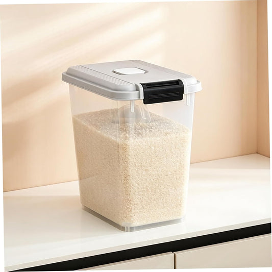 Pet Food Storage, Airtight Seal Large Pet Food Storage Container with Lockable Wheels, Transparent Bin - Gray (35lbs Rice/25lbs Flour) + Measuring Cup