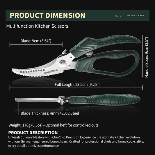 Poultry Shears Heavy Duty, Kitchen Shears with Anti-Slip Handle & Safety Lock, Spring-Loaded Dishwasher Safe for Meat, Chicken, Bone, Turkey