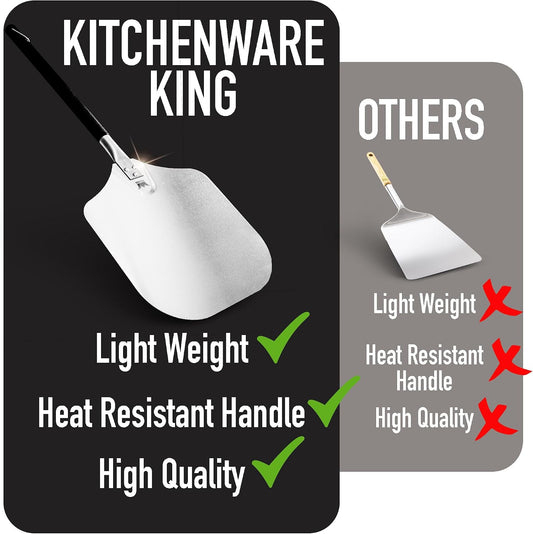 Kitchenware King™ - Premium Pizza Peel 12 inch For Crispy Crust Results - Essential Pizza Spatula Paddle For Outdoor And Indoor Cooking - Premium Innovated Non-Stick Paddle For Baking Steel And Stone