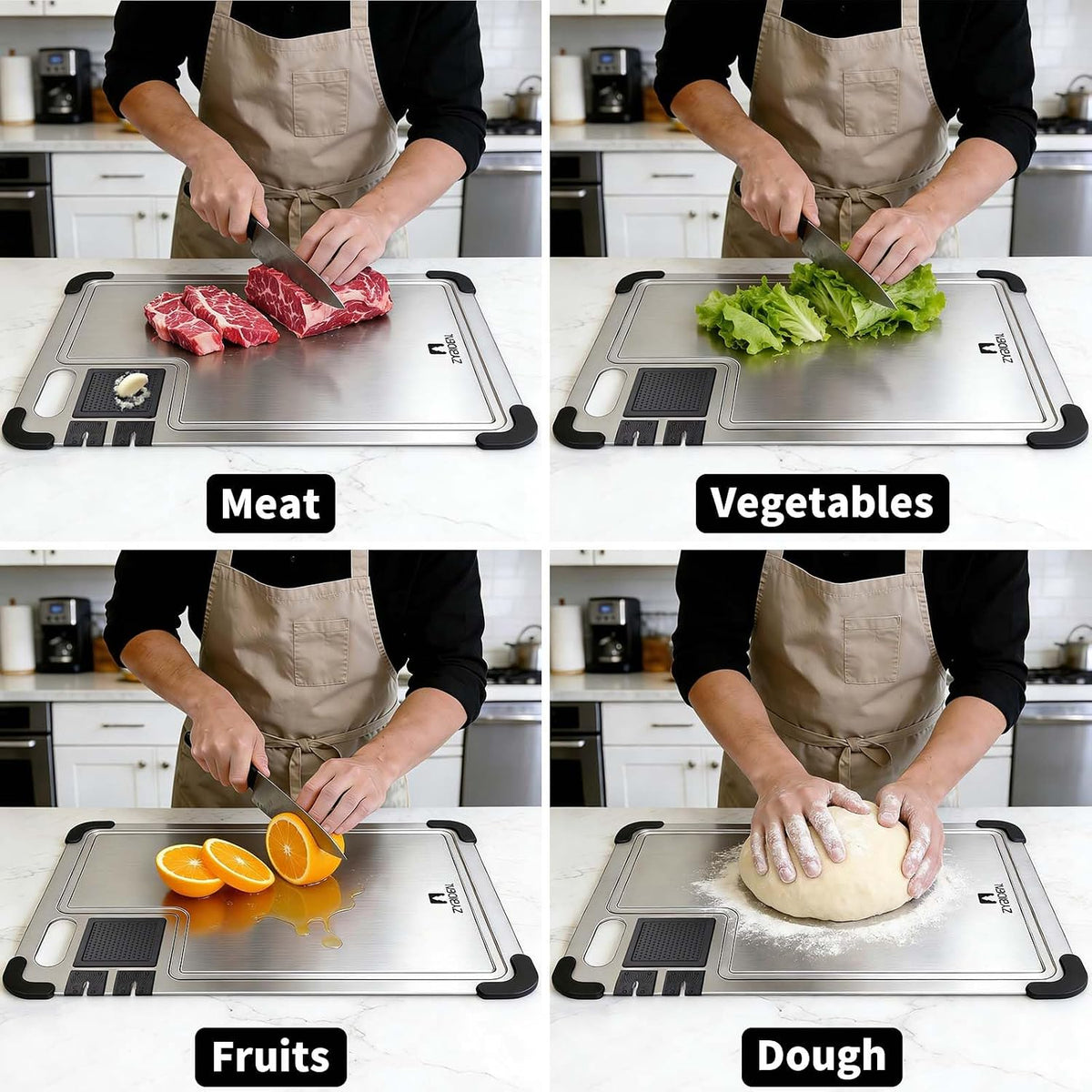 Set of 3 Premium Titanium Cutting Board, Chopping Board with Dual Knife Sharpeners, Juice Grooves, Garlic Grinding Area, Non-Slip Corner Guards, Multi-functional Cutting Board for Kitchen