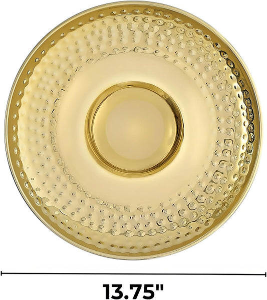 Gold Stainless Steel Round Chip & Dip Tray - (13.75") 1 Piece - Elegant Serving Dish for Parties and Events