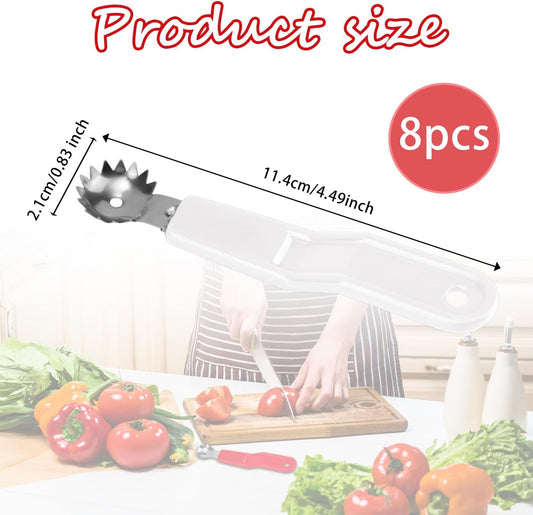 Stainless Steel Fruit Corer Tool, Tomato Strawberry Huller Vegetable Stem Remover Kitchen Gadget for Easy Fruit Balling (White)
