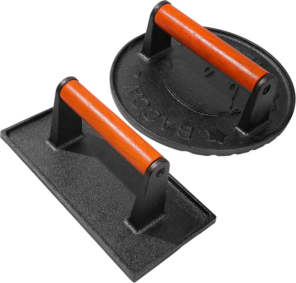 Cast Iron Burger Press, 7.2 inch Round, Wood Handle
