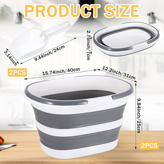 2Pcs Foldable Ice Bucket 3 Gallon Large Drink Buckets for Parties Portable Collapsible Beverage Tub with 2 Scoops for Champagne Cocktails Wine Fruit Cooling for Mimosa Bar Supplies