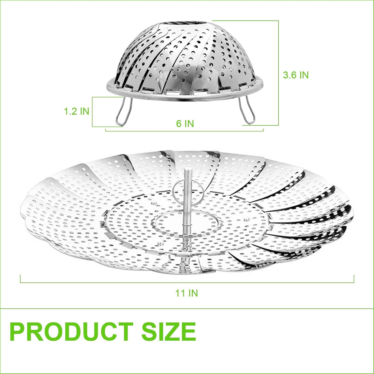 Vegetable Steamer Basket for Cooking 304 Stainless Steel Veggie Food Steamer Basket, Folding Expandable Steamers to Fit Various Size Pot (5.9" to 10")