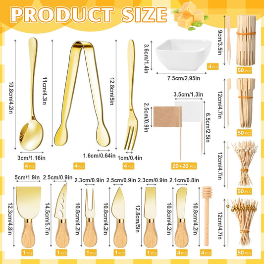 270 Pcs Charcuterie Board Accessories Charcuterie Utensils Cheese Spreader Knife Set Butcher Paper Roll Serving Tong Fork Spoon Dipping Bowl Cocktail Pick for Party Christmas Wedding(Gold)